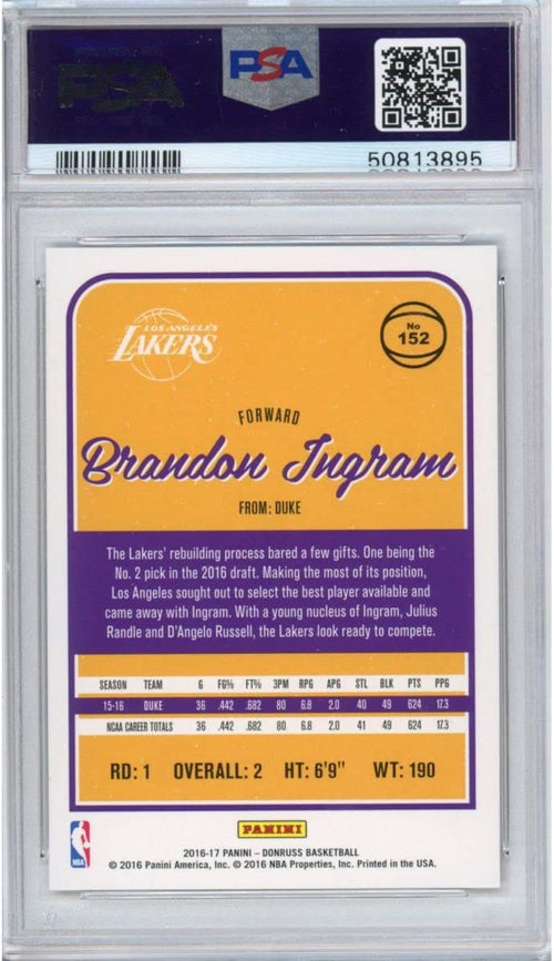 Graded 2016-17 Panini Donruss Brandon Ingram #152 Rookie RC Basketball Card PSA 10 Gem Mint