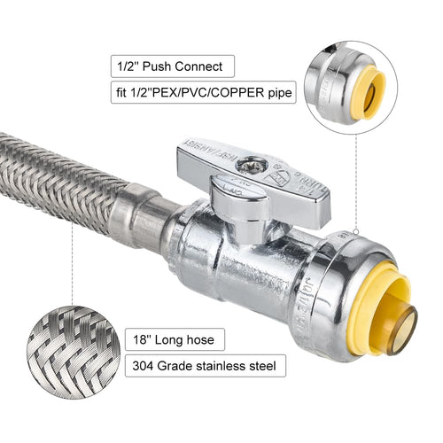 18" 1/2" Push x 1/2" FIP Faucet Hose Connector,1/4-Turn, Straight