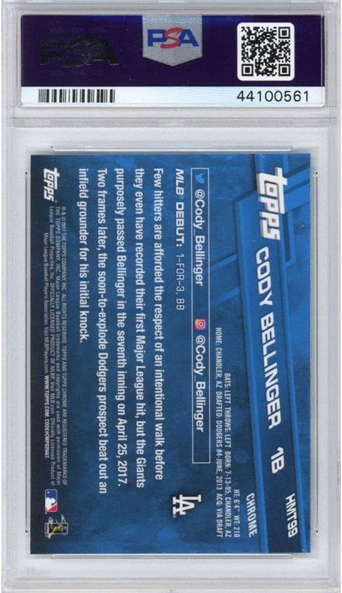 Graded 2017 Topps Chrome Update Cody Bellinger #HMT99 Rookie RC Baseball Card PSA 10 Gem Mint