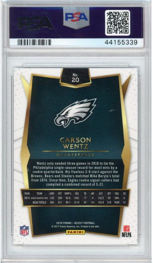 Graded 2016 Panini Select Carson Wentz #20 Rookie RC Football Card PSA 10 Gem Mint
