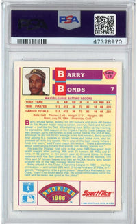 Graded 1986 Sportflics Barry Bonds #40 Rookie RC Baseball Card PSA 10 Gem Mint