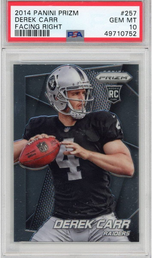 Graded 2014 Panini Prizm Derek Carr #257 Facing Right Rookie RC Football Card PSA 10 Gem Mint