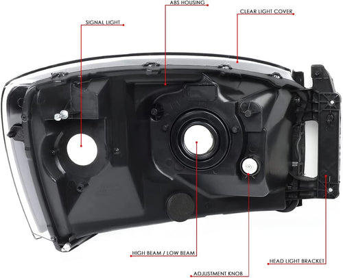 Auto Dynasty Factory Style Headlights Compatible With 0609 Dodge Ram 1500 2500 3500 Driver And Passenger Side Clear Lens Chrome Housing