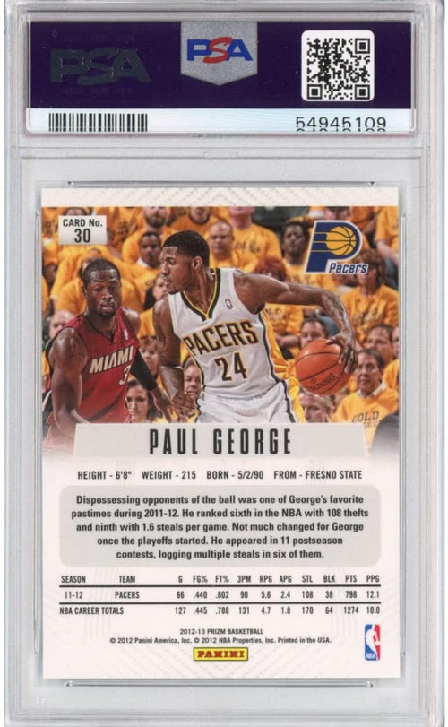 Graded 2012-13 Panini Prizm Paul George #30 Rookie RC Basketball Card PSA 10 Gem Mint