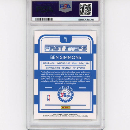 Graded 2016-17 Panini Complete Ben Simmons #15 First Steps Rookie RC Basketball Card PSA 10 Gem Mint