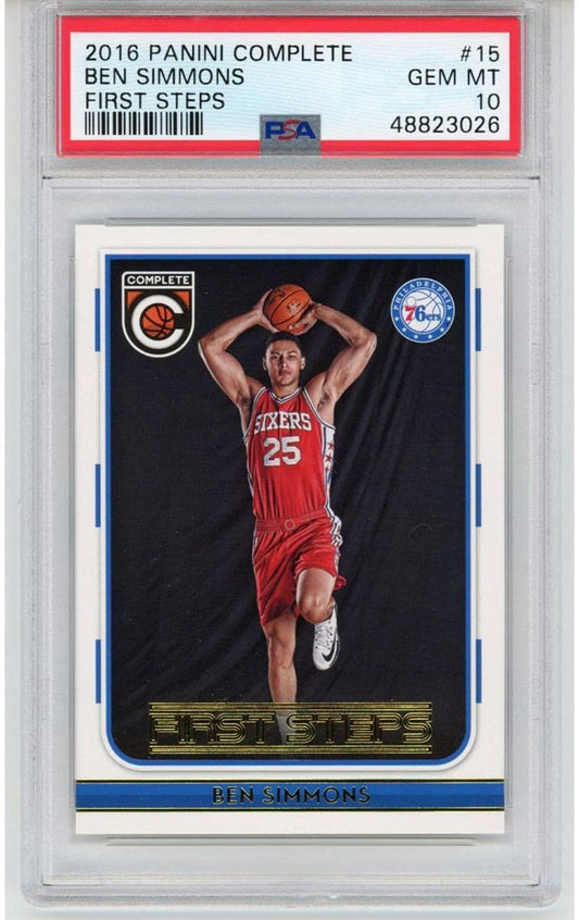 Graded 2016-17 Panini Complete Ben Simmons #15 First Steps Rookie RC Basketball Card PSA 10 Gem Mint