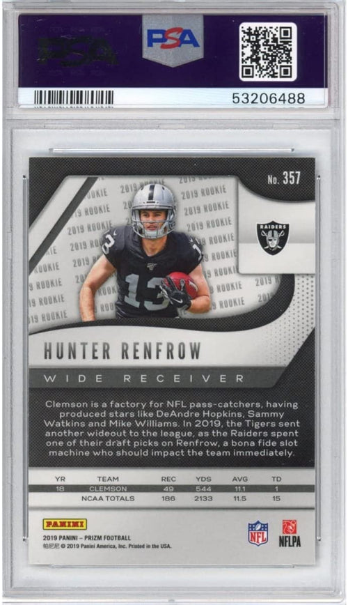 Graded 2019 Panini Prizm Hunter Renfrow #357 Rookie RC Football Card PSA 10 Gem Mint