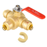 1/2" Push Fit 3 Way Ball Valve, Red Lever (Lead Free)