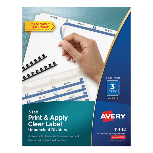 Avery® Print & Apply Index Maker® Clear Label Unpunched Dividers with Easy Apply Printable Label Strip for Binding Systems