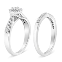 .925 Sterling Silver 1/3 Cttw Diamond Halo and Pave Shank Engagement Ring Set (I-J Color, I3 Clarity) - Ring Size 7