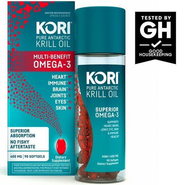 Kori Krill Oil Omega-3 400mg, 90 Softgels | Superior Omega-3 Absorption vs Fish Oil | No Fishy Burps | Omega-3 Supplement for Heart, Brain, Joint, Eye, Skin & Immune Health EasyOptionXY LLC