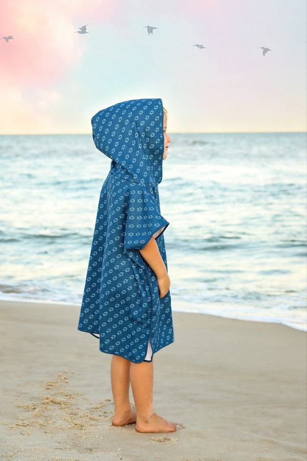 Microfiber blue fish waffle wearable towel Keep the Littles Wild