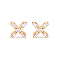10K Yellow Gold 1/10 Cttw Round and Baguette Diamond Criss Cross X Stud Earring (H-I Color, I1-I2 Clarity)