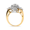 10K Yellow Gold 1 Cttw Round and Baguette cut Diamond Cluster and Rhombus Halo Ring (H-I Color, I1-I2 Clarity) - Ring Size 7