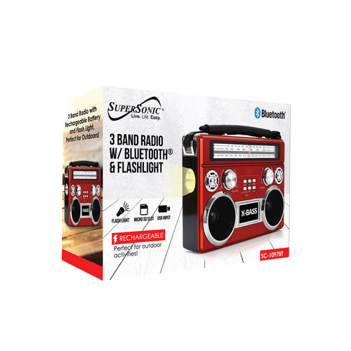 Portable 3 Band Radio with Bluetooth and Flashlight (SC-1097BT) Jupiter Gear