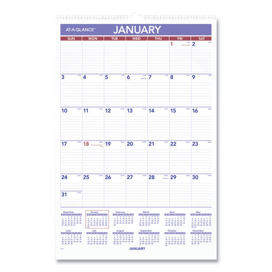 AT-A-GLANCE® Monthly Wall Calendar with Ruled Daily Blocks