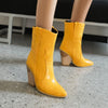 Cowgirl Chic High Heel Ankle Boots - Trendy Denim and Leather Boots for Women
