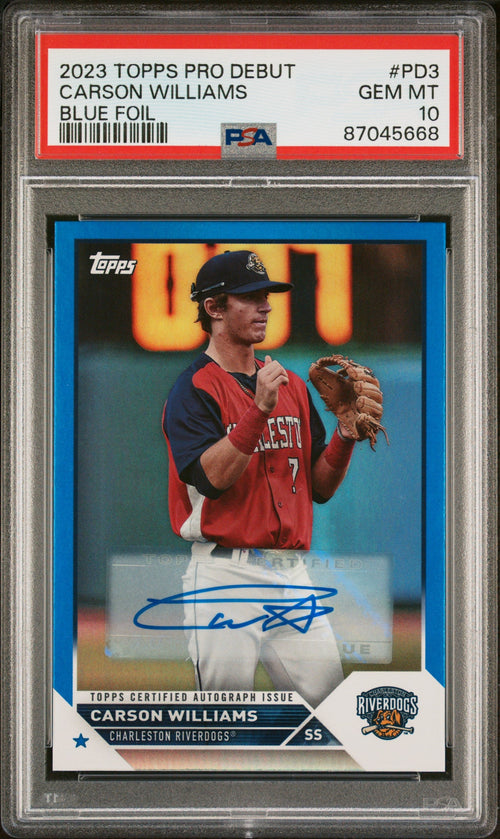 Graded 2023 Topps Pro Debut Carson Williams #PD3 Blue Foil Auto #/150 Rookie RC Baseball Card PSA 10 Gem Mint