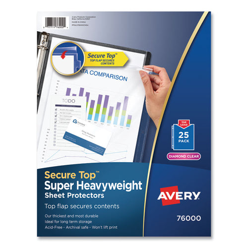 Avery® Secure Top™ Super Heavyweight Diamond Clear Sheet Protector