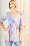 Heimish Full Size Crisscross Tie Dye Babydoll Top Plus Size