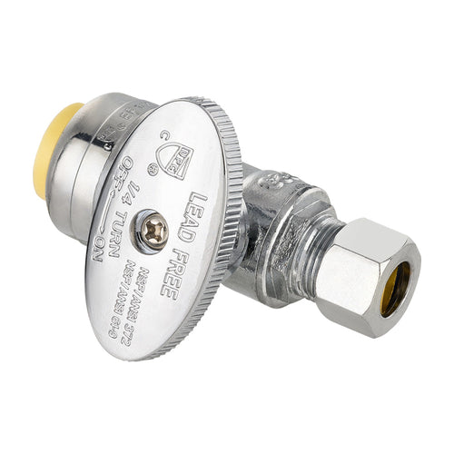 1/2" Push Connect x 3/8" OD Push Fit Straight Stop Valve, 1/4 Turn (Lead Free) Plumbingsell