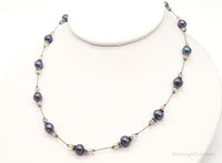 Vintage Tahitian Pearl & Glass Bead Sterling Silver String Necklace