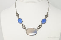 Antique Glass Sterling Silver Filigree Necklace