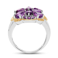 Two Tone Plated 2.66 Carat Genuine Amethyst .925 Sterling Silver Ring