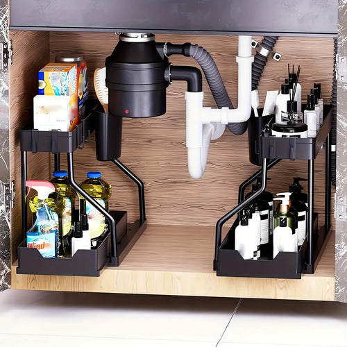 2-Piece Under Sink Organizer with Sliding Shelves – Multi-Purpose Storage Rack