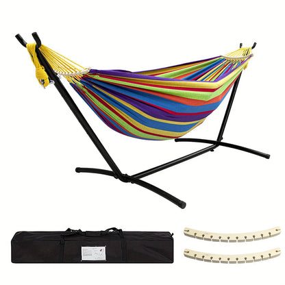 Double Hammock with Stand, 450lb Capacity, Steel Stand, Premium Carry Bag, Anti-Roll Balance Beam