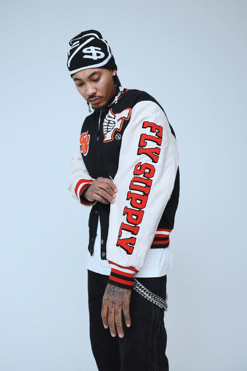 Manifest Varsity Jacket (Black) Fly Supply Co