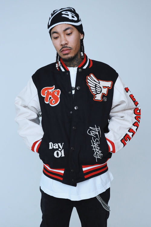 Manifest Varsity Jacket (Black) Fly Supply Co
