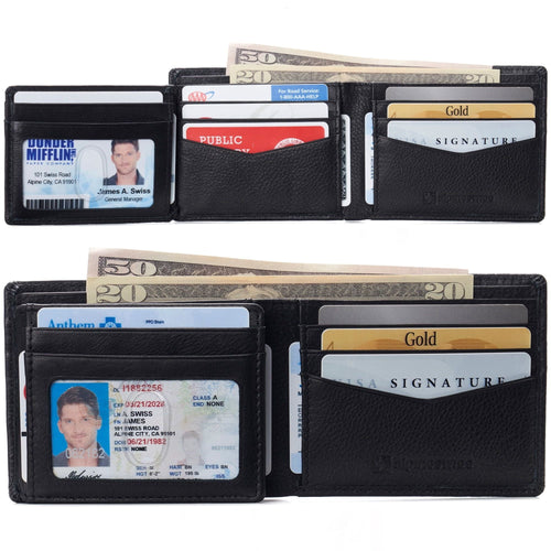 Alpine Swiss Mens Leather RFID Bifold Wallet 2 ID Windows Divided Bill Section EasyOptionXY LLC