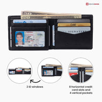Alpine Swiss Mens Leather RFID Bifold Wallet 2 ID Windows Divided Bill Section EasyOptionXY LLC