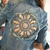 Cute Diamonds Encrusted Half Sleeve Denim Jacket