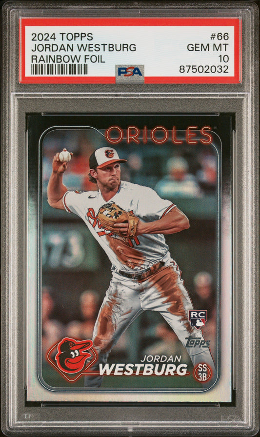 Graded 2024 Topps Jordan Westburg #66 Rainbow Foil Rookie RC Baseball Card PSA 10 Gem Mint