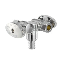 1/2" PEX Crimp x 3/8" OD Compr. x 3/8" OD Compr. Dual Stop Valve, 1/4 Turn (Lead Free)