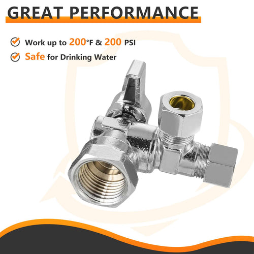 1/2" FIP x 3/8" OD Compr. x 3/8" OD Compr. Split Angle Stop Valve, 1/4 Turn (Lead Free)