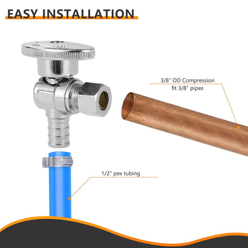 1/2" PEX Crimp x 3/8" OD Compr. Angle Stop Valve, 1/4 Turn (Lead Free) Plumbingsell