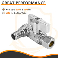 10 Pcs 1/2" PEX Crimp x 1/2" PEX Crimp x 3/8" OD, Tee Stop Valve, 1/4 Turn