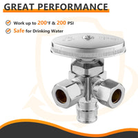 1/2" Pex-a Expansion (F1960) Inlet x 3/8" ODx 3/8" OD Compr. Dual Angle Stop Valve, Multi Turn (Lead Free) Plumbingsell