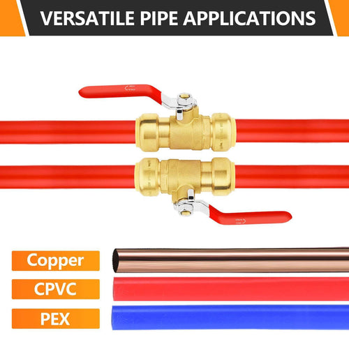 10 Pcs 1/2" Push Fit Ball Valve, Red (Lead Free)