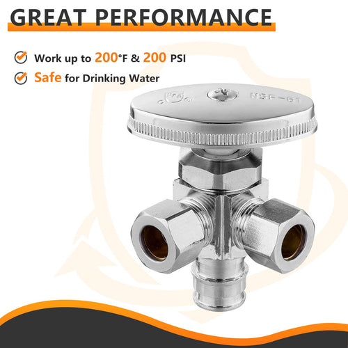 10 Pcs 1/2" Pex-a Expansion (F1960) Inlet x 3/8" ODx 3/8" OD Compr. Dual Angle Stop Valve, Multi Turn (Lead Free) Plumbingsell