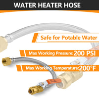 1/2" Push fit x 3/4" FIP, 24" Flexible Water Heater Connector Hose, with Ball Valve