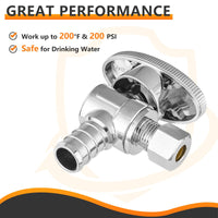 1/2" PEX Crimp x 1/4" OD Compr. Angle Stop Valve, 1/4 Turn (Lead Free)