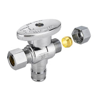 1/2" PEX Expansion x 3/8" OD Compr. x 3/8" OD Compr. Dual Outlet Angle Stop Valve, 1/4 Turn (Lead Free) Plumbingsell