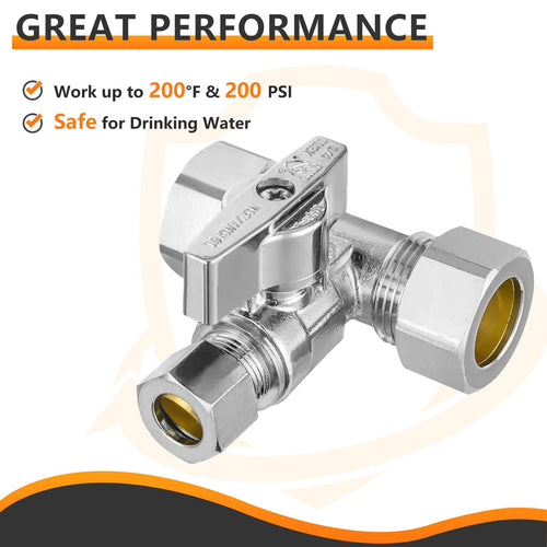 5/8" OD Compr. x 5/8" OD Compr. x 3/8" OD Compr. Tee Stop Valve, 1/4 Turn (Lead Free)