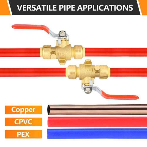 1/2" Push Fit Ball Valve With Drain Drop Ear, Red Lever (Lead Free)