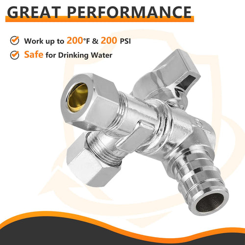 1/2" Pex-a Expansion (F1960) Inlet x 3/8" OD Compr. x 3/8" OD Compr. Split, Angle Stop Valve, Quarter Turn (Lead Free) Plumbingsell