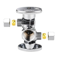 1/2" FIP x 3/8" OD Compr. x 3/8" OD Compr. Dual Stop Valve, 1/4 Turn (Lead Free)